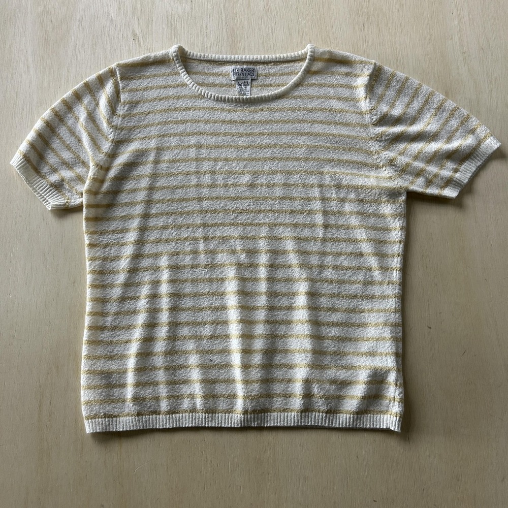 Liz Baker Essentials Sweater Womens XL White Striped Short Sleeve Crew Pullover